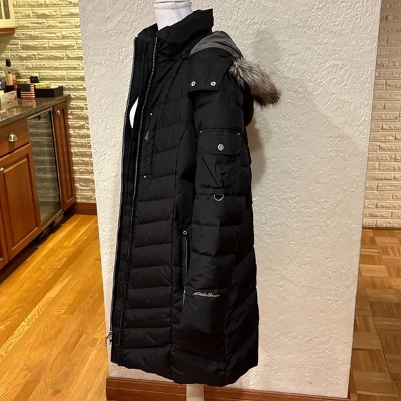Eddie Bauer Black Down Fur Accent Puffer Coat - Picture 4 of 9